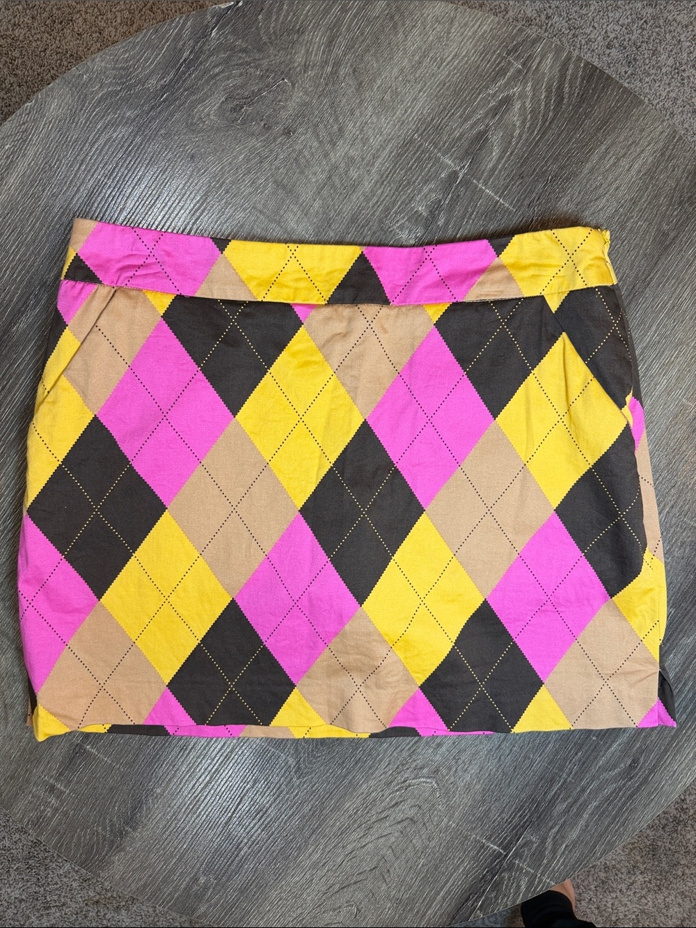 Loudmouth Pink, Yellow & Black Argyle Mini Skirt